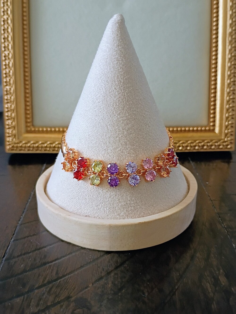 New Rose Gold Plated Multi Color CZ's Flower Bracelet
